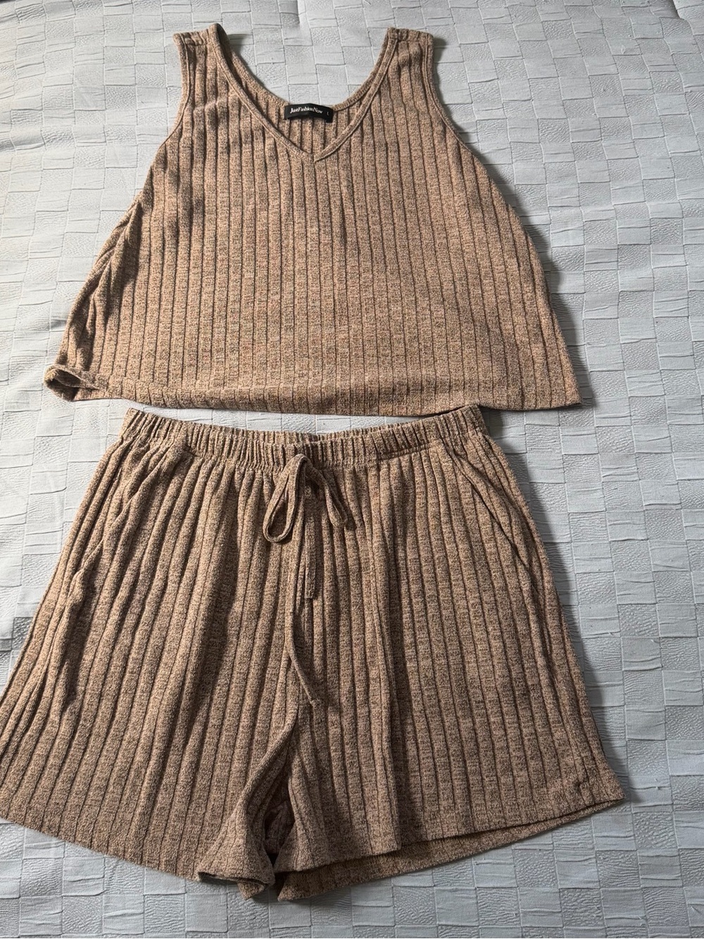 Ribbed Knit Tank & Shorts Set in Light Brown